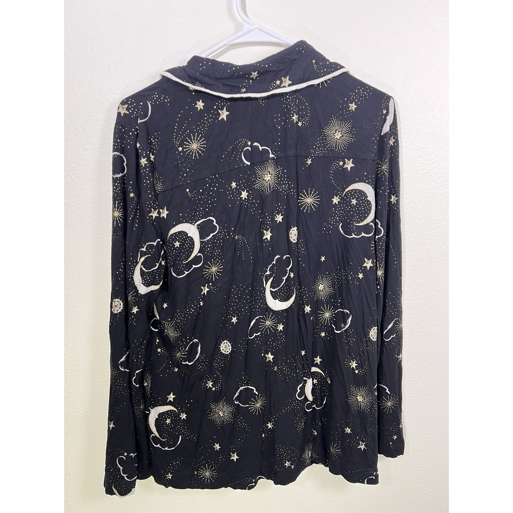 Soma Pajama Top Black Gold Stars Moon Button Down M Lounge Soft - Picture 2 of 6